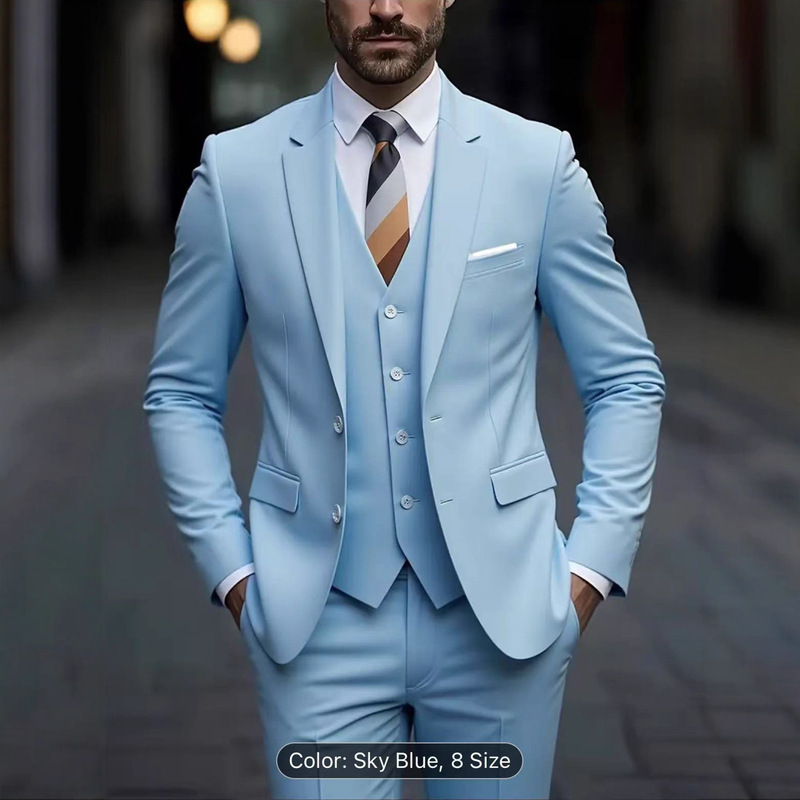 Cross-Border European and American Men's Slim Suits, Groom's Handsome Solid Color Wedding Three-Piece Suit, Best Man's Host Suit