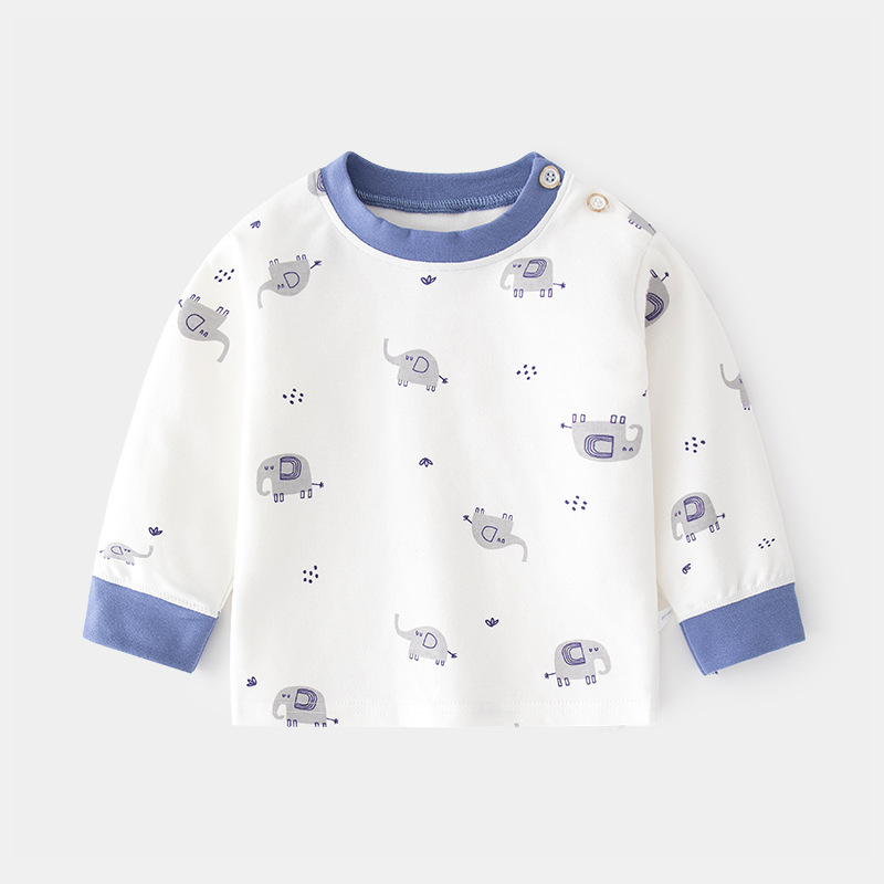 Camiseta de algodón para bebés con estampado vintage de dibujos animados y abertura en el hombro, ropa interior para primavera y otoño, mayorista