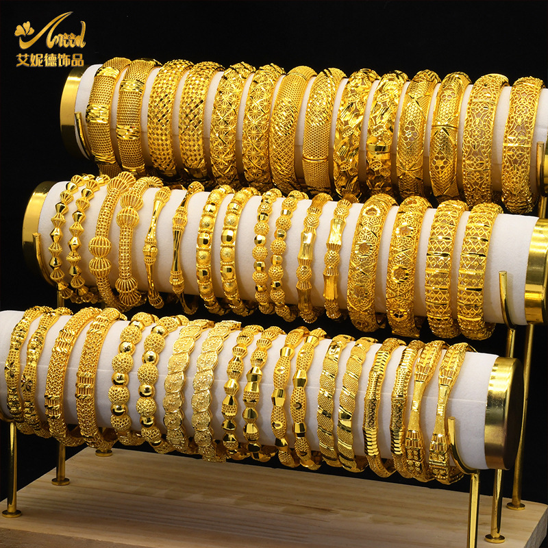 Cross-border hot selling ladies sand gold bracelet bangles 24k gold plated hollow carved totem bride bracelet wholesale
