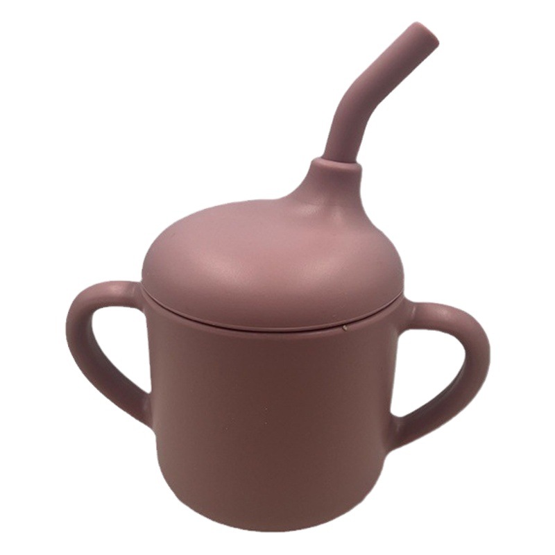 Taza de bocadillos para niños, vajilla para bebés, taza de bocadillos para bebés, mango binaural portátil, taza de paja para niños, taza para aprender a beber, silicona