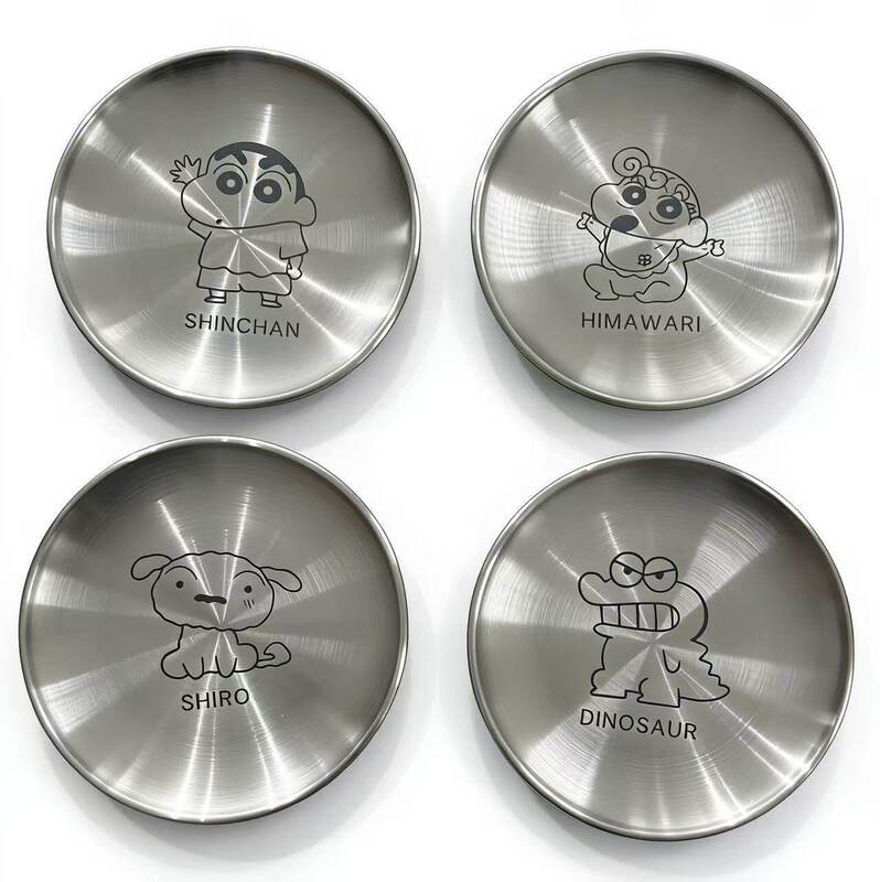 Stainless Steel Plate Antibacterial 201 Cartoon Ins Round Plate Dessert Camping Plate Barbecue Plate Tray Fruit Picnic Plate