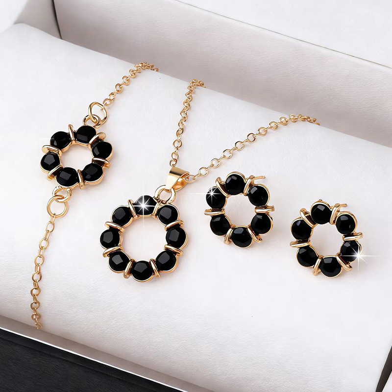 Floral Circle Jewelry Set, Multicolor European and American Style Accessories, Diamond-Studded Hoops, Niche Design Necklace and Earrings, Wholesale for Women