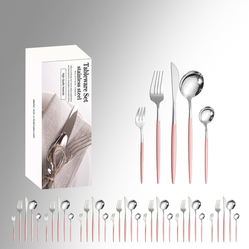 Amazon vajilla de acero inoxidable 20/30/40 piezas traje Portugal 4 piezas principales caja simple comida occidental cuchillo, tenedor y cuchara traje