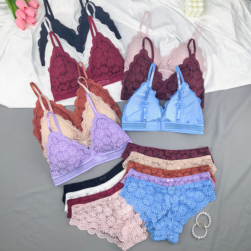 Bra de encaje envuelto en el pecho, ropa interior de mujer profunda, V-clapback bra, bra sin anillo de acero, cinturón transpirable, chaleco de pecho