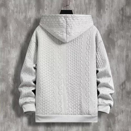 Winter Plush Fleece Thick Zipper Floral Silver Fox Fleece Men's Casual Crewneck Hooded Sweatshirt