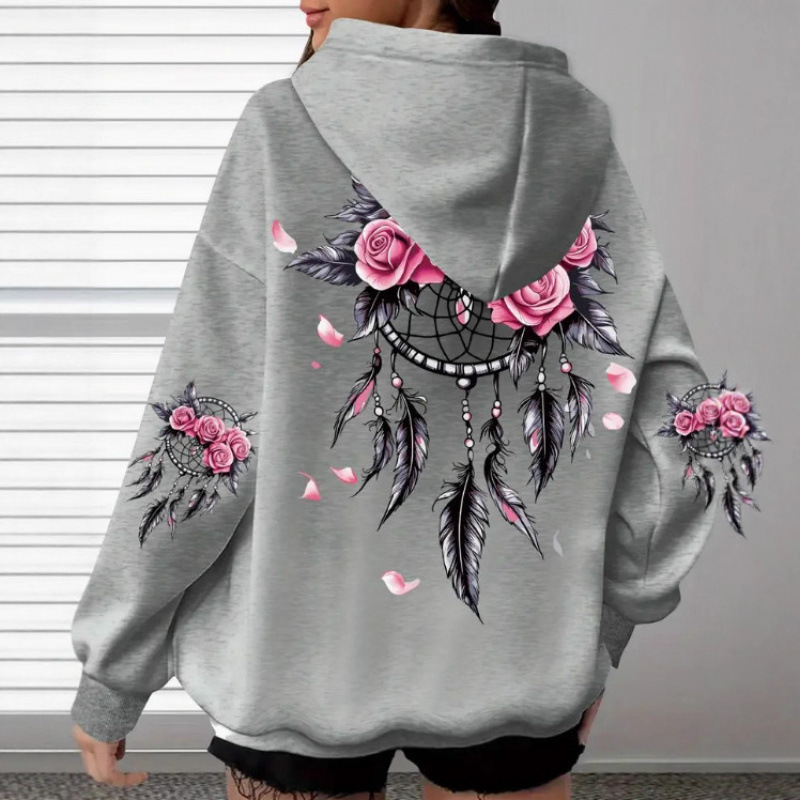 25 Korean-style cross-border niche European and American casual hoodie with a combination of flowers and wind chimes, a representative of romance, in a loose fit 25 Korean-style cross-border niche European and American casual hoodie with a combination of flowers and wind chimes, a representative of romance, in a loose fit