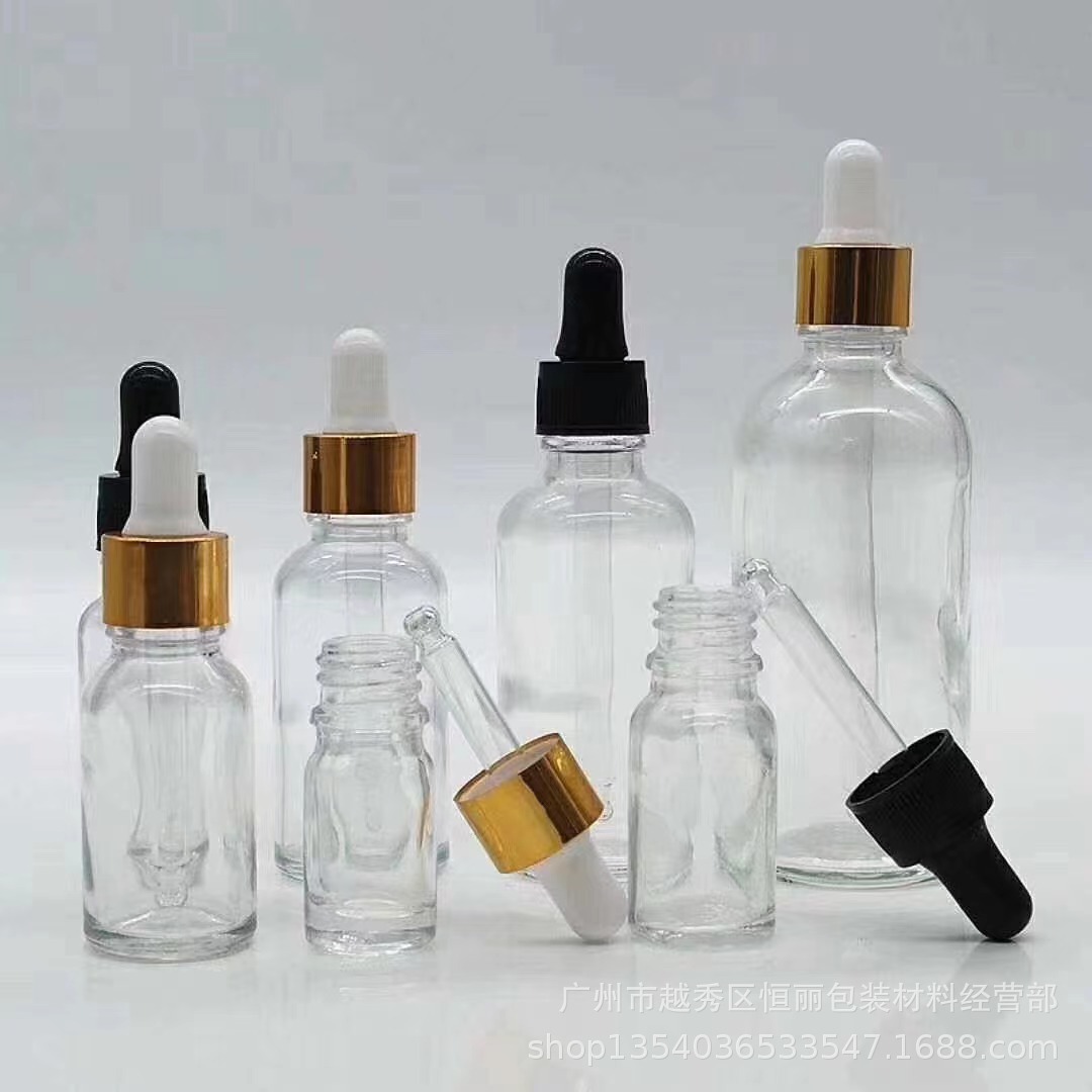 现货供应515100ml透明玻璃精油瓶精华乳液水剂粉末磨砂化妆品空瓶