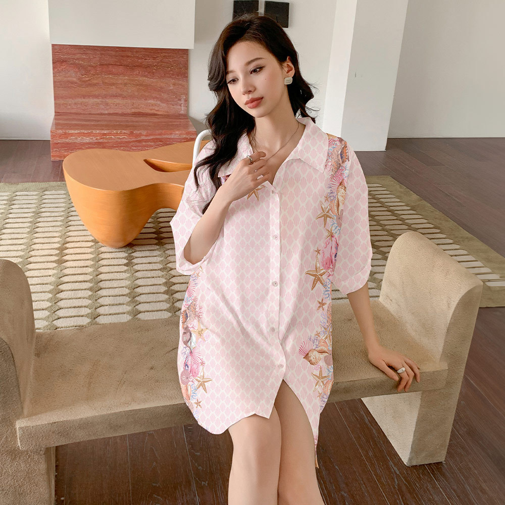 Nuevo pijama de verano de mujer satin chiffon cardigan cuello suelto cómodo lindo viento ropa de casa SQ21348