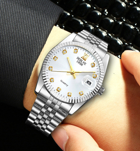 Fashion watches men's classic all-match men's watches non-mechanical watches calendar steel strap men's watches women's watches couple watches