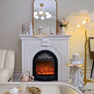 French Fireplace Cabinet, Retro Style Entrance Cabinet, American Flower Flame Fireplace, European Style Living Room Decorative Fireplace