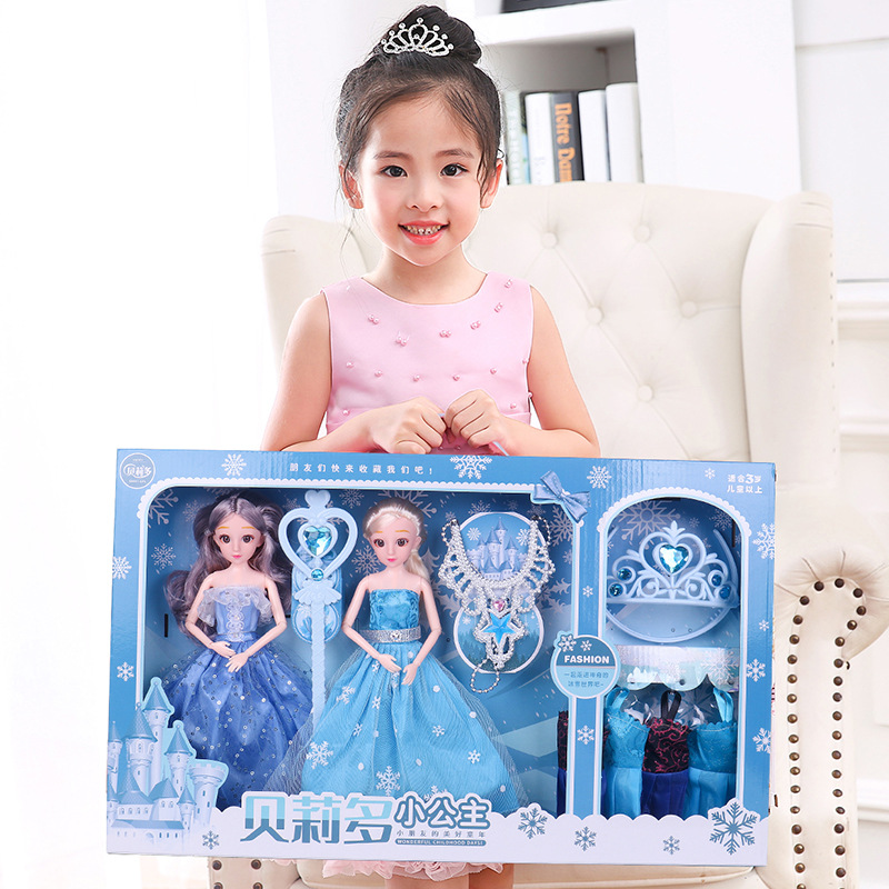 彤乐芭比洋娃娃爱莎公主冰雪换装套装超大礼盒儿童女孩过家家玩具