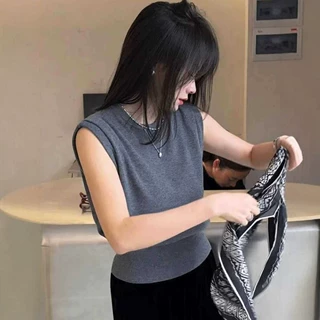 冰丝无袖针织衫夏新款女圆领百搭高级感小飞袖气质短上衣源头工厂