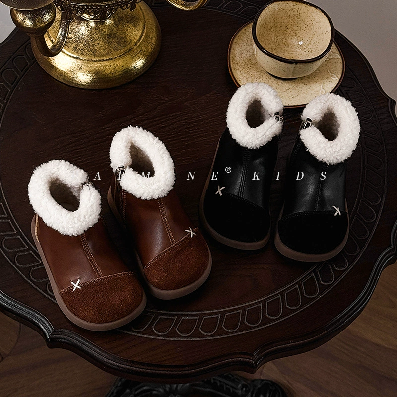 Кожаные женские минималистские хлопчатобумажные сапоги плюс бархат утолщенные осенние и зимние новые девчонок северо-восточные теплые кожаные сапоги