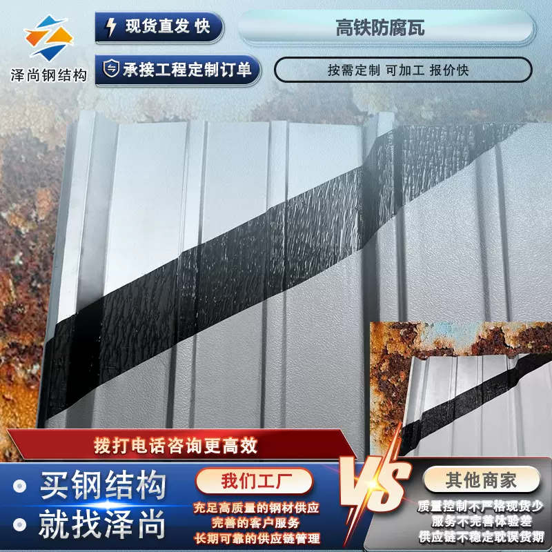 高铁防腐蚀彩钢瓦 钢结构建筑彩钢板仿古瓦房屋别墅屋顶瓦可加工