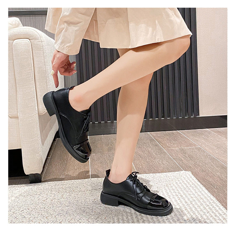 Giày lười nữ Mary Jane mũi tròn phối màu đế dày gót vuông 3–5 cm — Màu trắng, Màu đen chi tiết 20