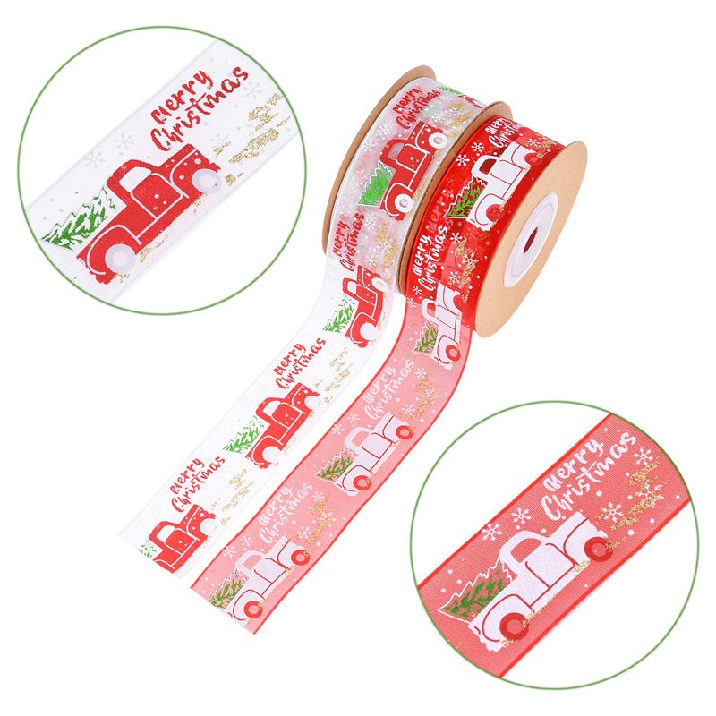 Nuevo Amazon impresión de automóviles de Navidad Noche de Navidad decoración del árbol de Navidad cinta de polvo de pulverización cinta de hilo 10 yardas