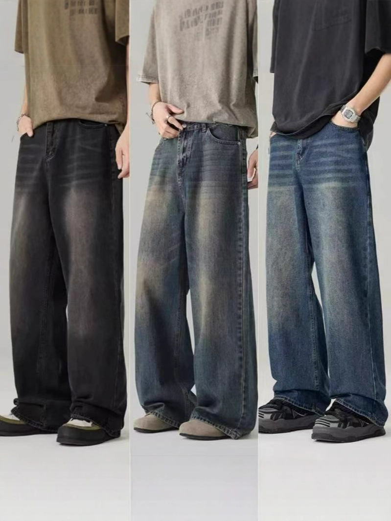 Xorijiy jeans erkak suv yuvgan keng to'g'ri vintage jeans