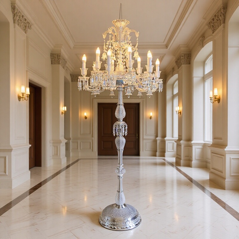 French Crystal Floor Lamp Hotel Restaurant Wedding Banquet Hall Floor Lamp European Retro Living Room Bedroom Floor Lamp