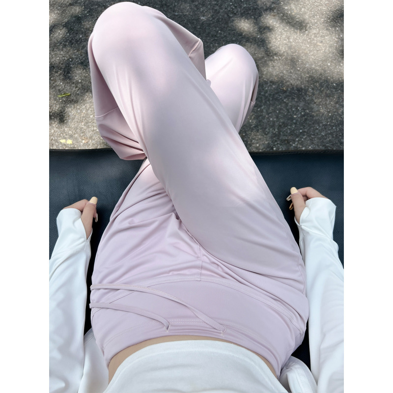 Pink Ice Silk Sun-Protective Wide-Leg Pants for Women, Summer Thin High-Waisted Slimming Loose Straight Casual Quick-Dry Sports Long Pants
