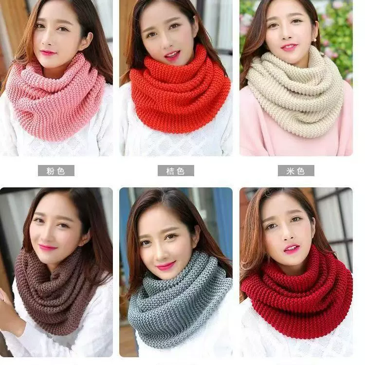 保暖围脖 厂家直销韩版纯色女士秋冬季2025新款针织毛线套头围巾