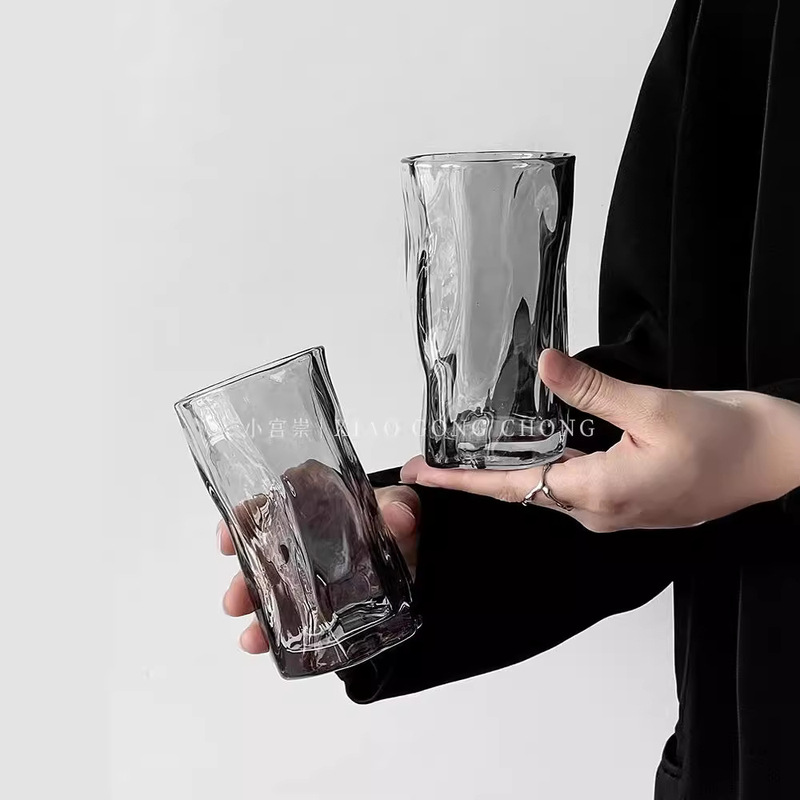 Irregular Soot Twisted Cup Glass Household Ice American Latte Coffee Cup Cold Drink Juice Cup Drinking Cup