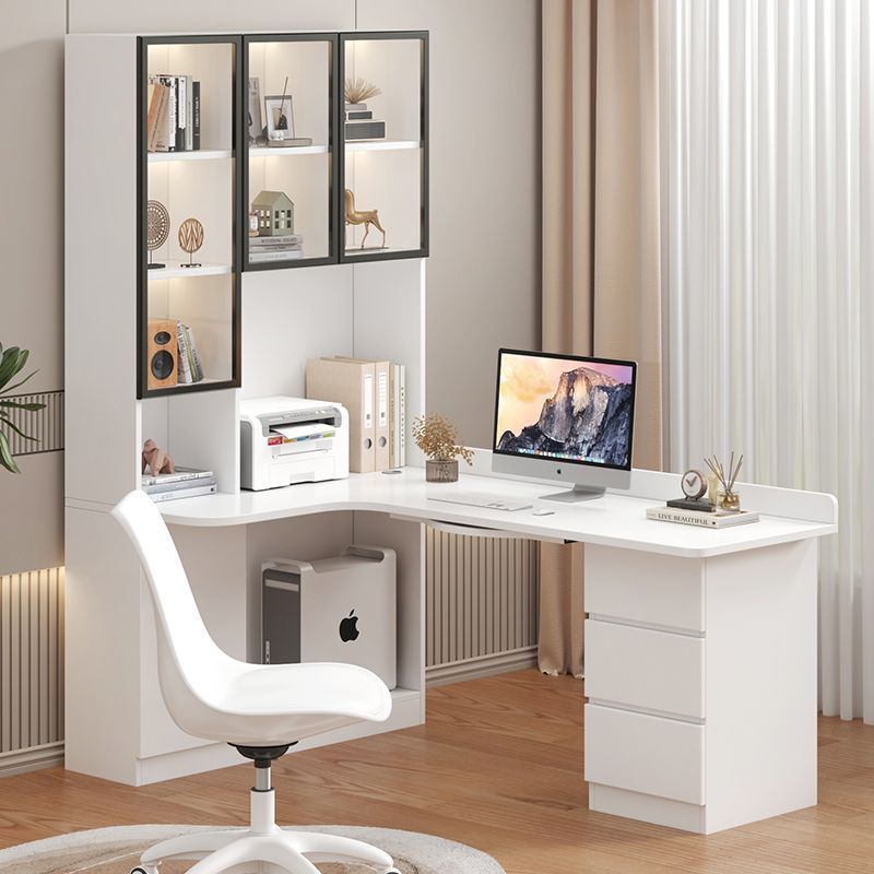 Solid Wood Corner Computer Desk Desk Bookshelf Combination Desktop Writing Integrated Bookcase Home Corner Bedroom Study Table