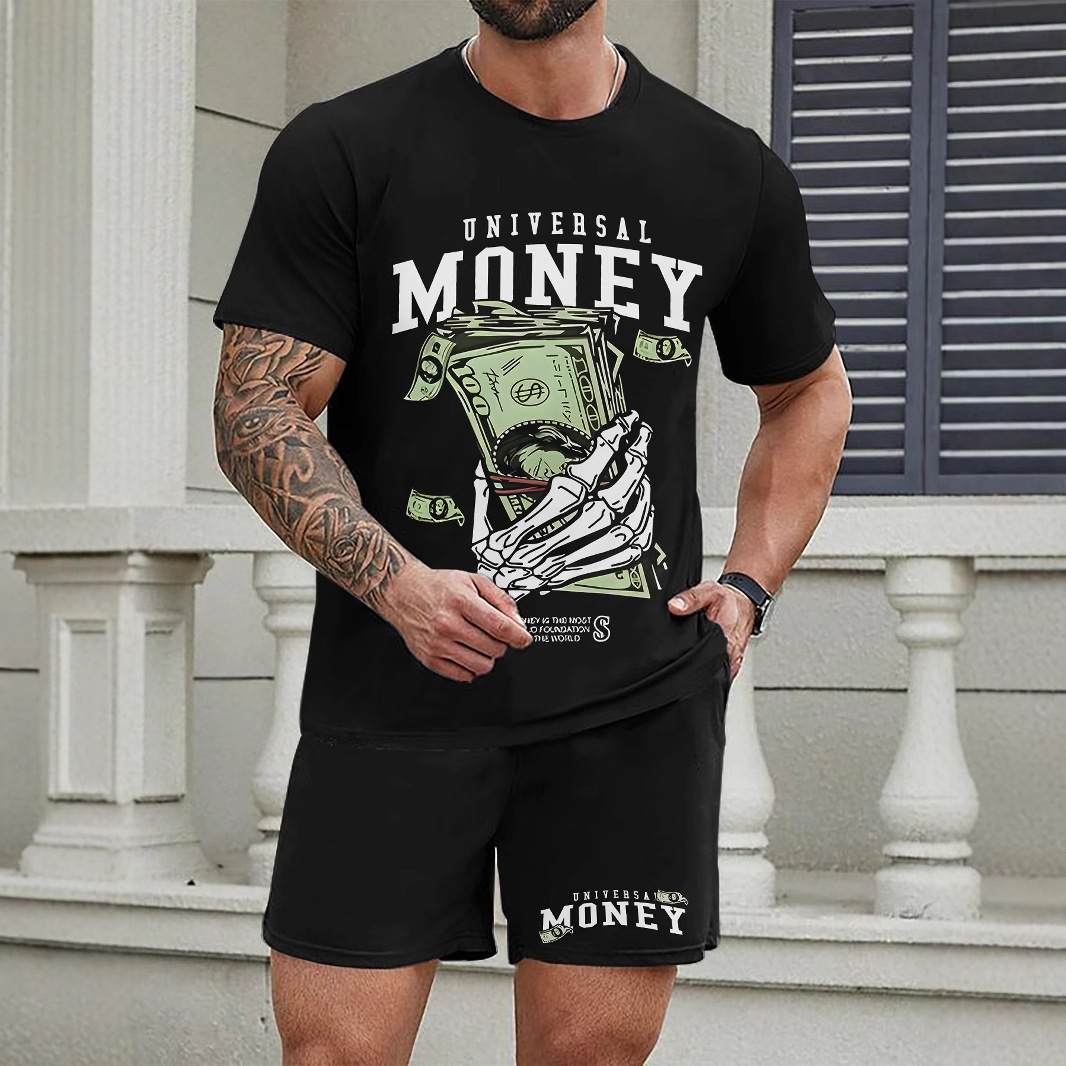 Completo estivo da uomo a due pezzi: camicia a maniche corte dalla vestibilità ampia e t-shirt taglie forti con pantaloncini Mingshi_voghion.com