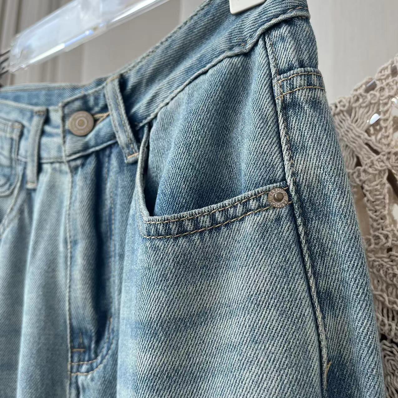 W00706 한국 스타일 넓은 다리 스트레이트 청바지 2024 여름 새로운 패션 다목적 캐주얼 바지 여성 의류