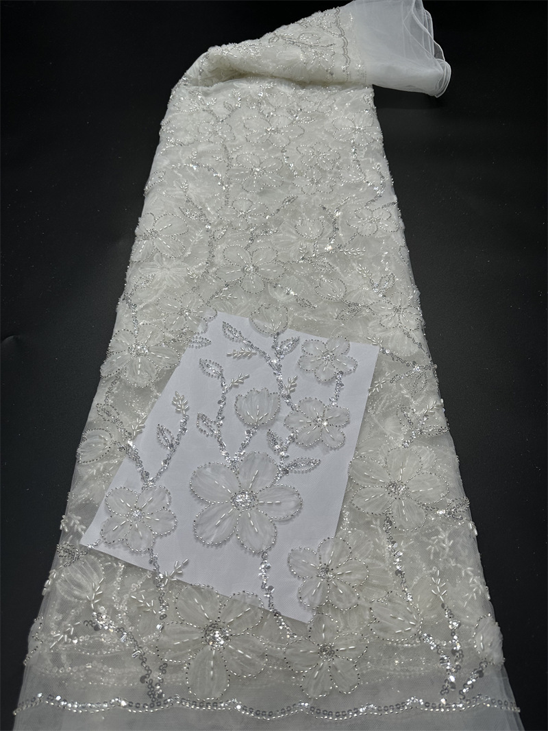 Placa bordada de sequillas perlas bordadas tela de flores pequeñas frescas hadas vestido de boda vestido de mujer tela de ropa de actuación