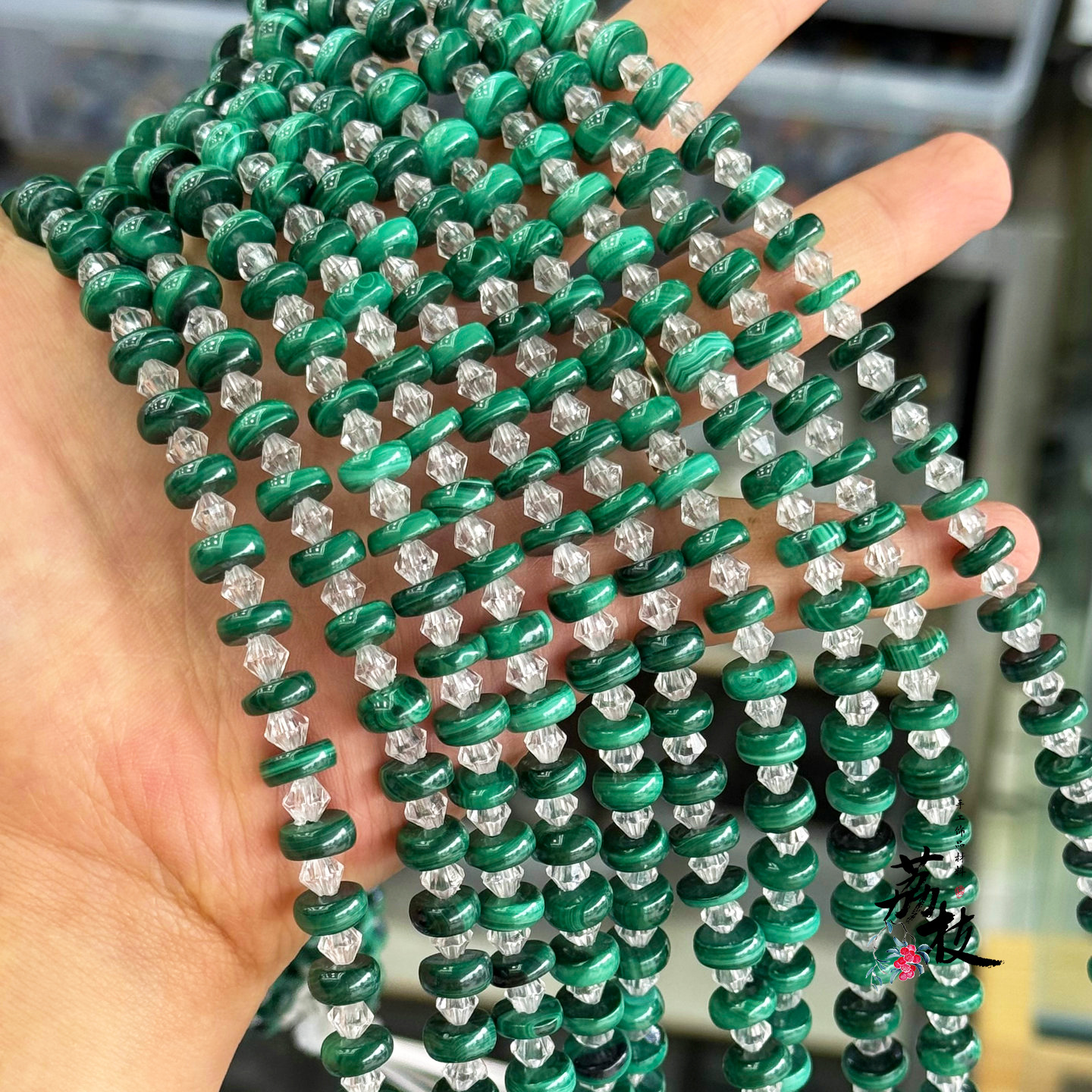 Natural Malachite Straight-Cut Spacer Beads 4*6mm Abacus Beads Loose Beads Semi-Finished DIY Necklace Bracelet Accessory Beads