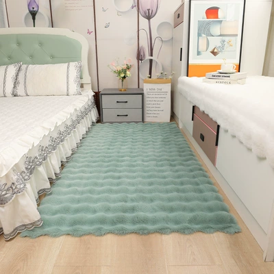 Carpet, Plush Floor Mat, Bedroom Bedside: Car Carpet - matcha-green-bubble-fleece-thickened-high-density-4545cm