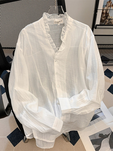 Stylish new youth lotus edge V-neck white shirt with cleanfit vibe, cool and casual, loose fit.