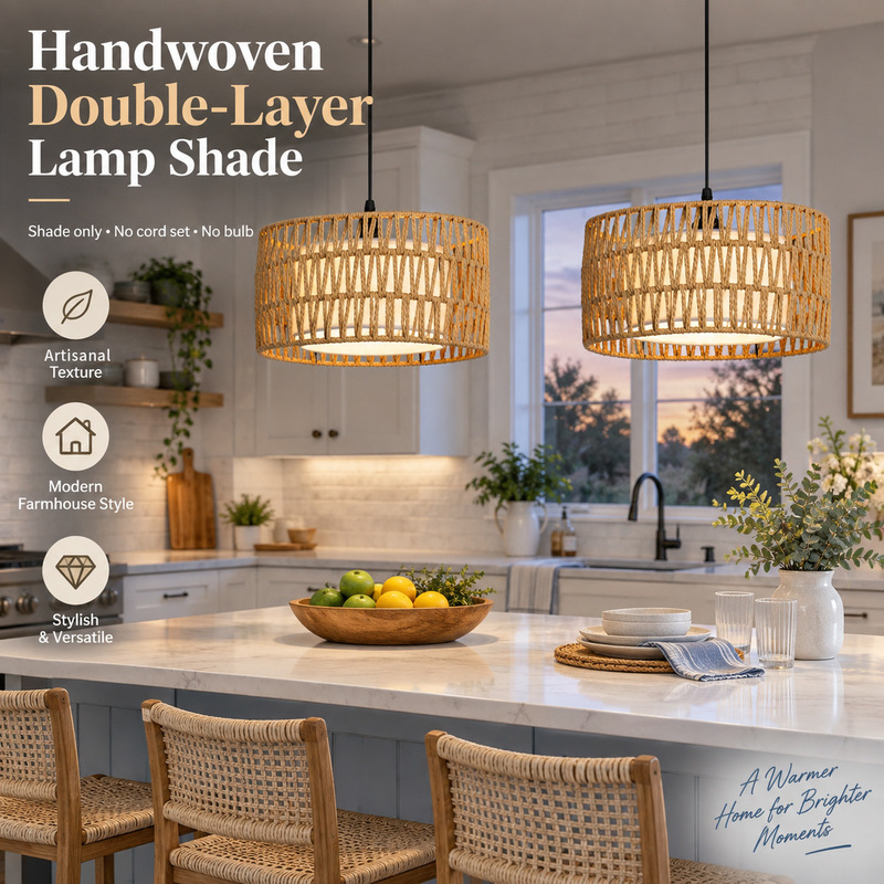 Bohemian-style American country-style dining room chandelier lampshade, large size, paper-woven hemp rope floor lamp lampshade, double-layer
