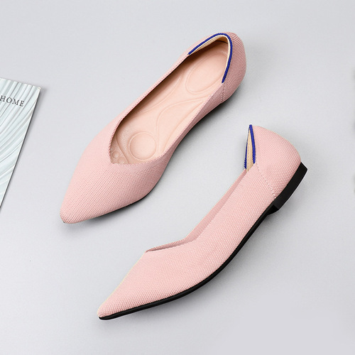 Egg Roll Western Queen Shoes Spring and Autumn Knitted Slip-On Bean Flat Shoes Large Size Women's Soft Sole Knit Pointed Boat Shoes
