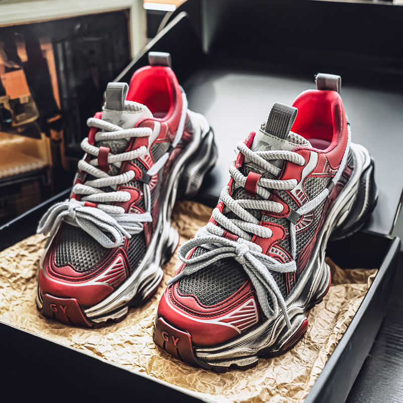 2025 Summer New Ins Trend Men's Mesh Breathable Color-Block Vintage Fashion Dad Shoes Casual Sneakers_vogvips.com