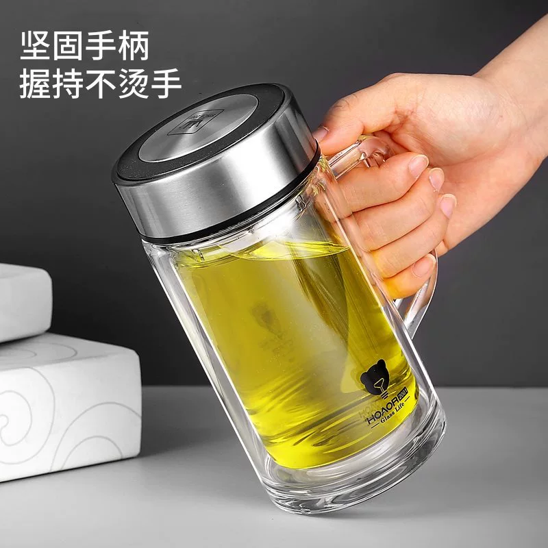 Пакет M & двойной стеклянный стакан чайная чашка с ручкой Большая емкость утолщенная взрывозащищенная бытовая офисная чашка для мужчин