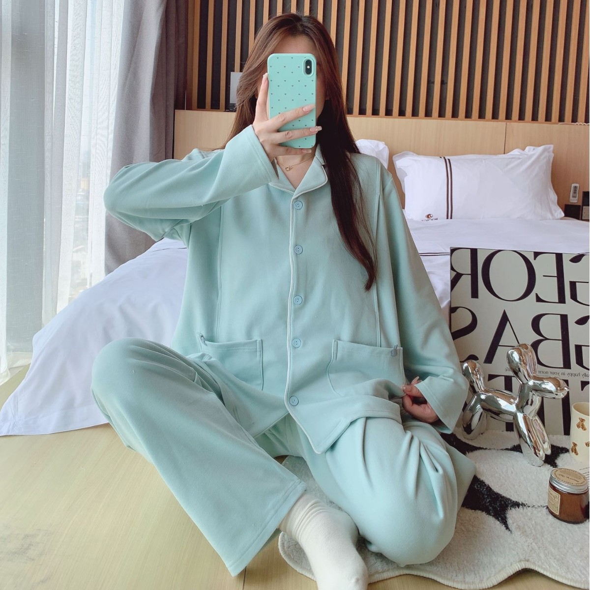 2025 가을 겨울 두꺼운 따뜻한 멀버리 임산부 수유 잠옷 봄과 가을 산후 수유 가정 의류 대형 세트 12