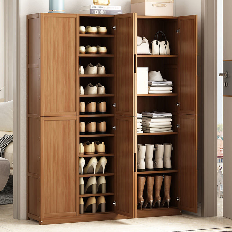 Shoe Rack Multi-Layer Solid Wood Shoe Cabinet Home Entrance Indoor Dust-Proof Storage Multi-Functional Large-Capacity Entrance Cabinet Cross-Border