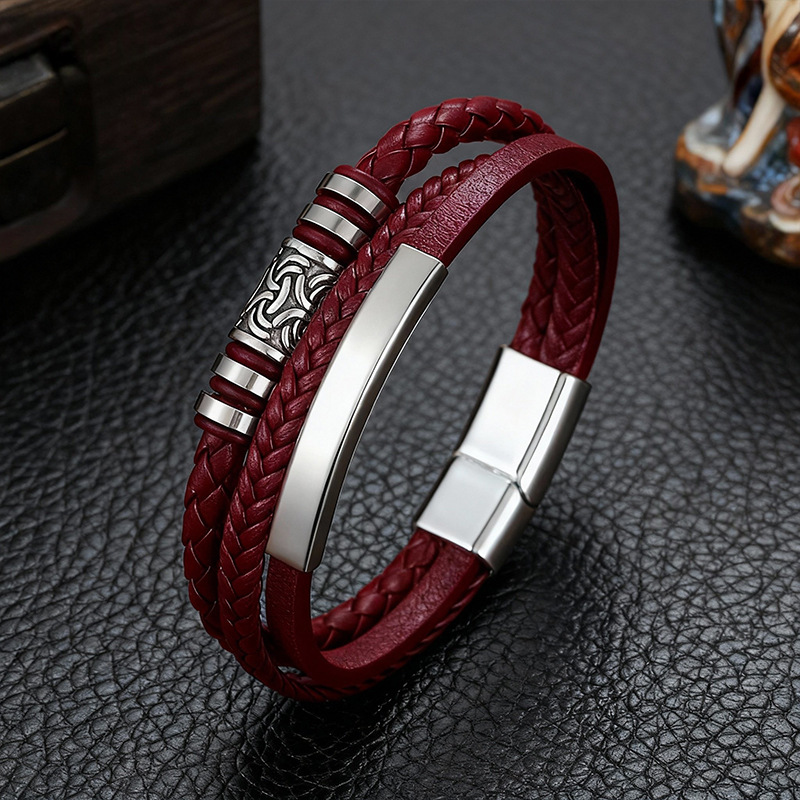 Men's Braided Leather Bracelet Waterproof And Hypoallergenic_voghion.com