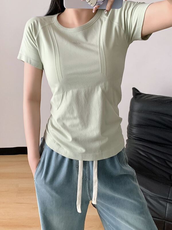 alo运动无缝T恤女夏季速干透气健身衣高弹力运动普拉提瑜伽休闲上|undefined