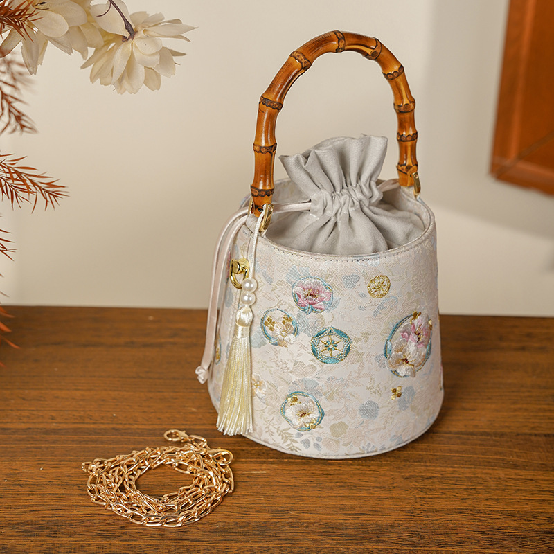Ruyi Ball Embroidered Handbag - Ancient Style Qipao Banquet Bag - High-Precision Embroidery Mini Bucket Bag - Thumbnail 2