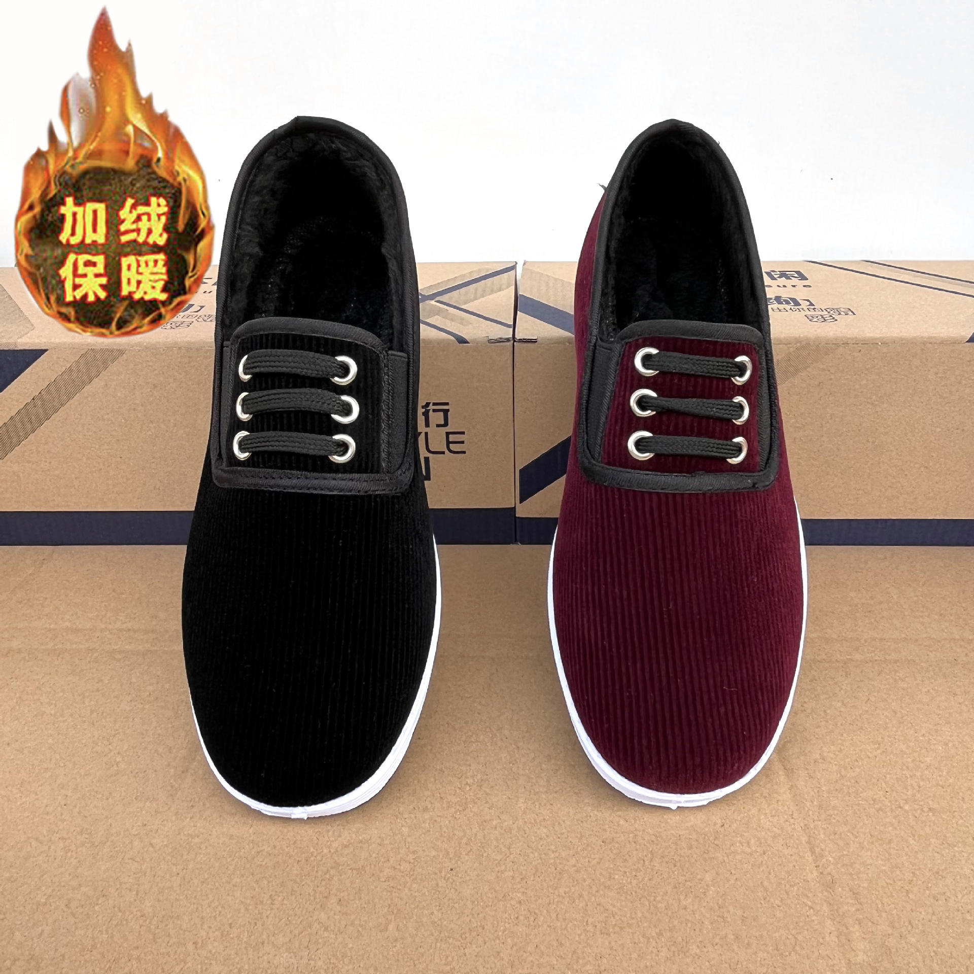 冬季新款老北京布鞋加绒保暖休闲一脚蹬女鞋灯芯绒布鞋千层底相巾