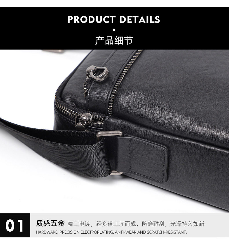Túi đeo chéo nam da bò lớp đầu, túi đeo vai mở rộng đựng máy tính bảng 9 inch — Màu đen chi tiết 16