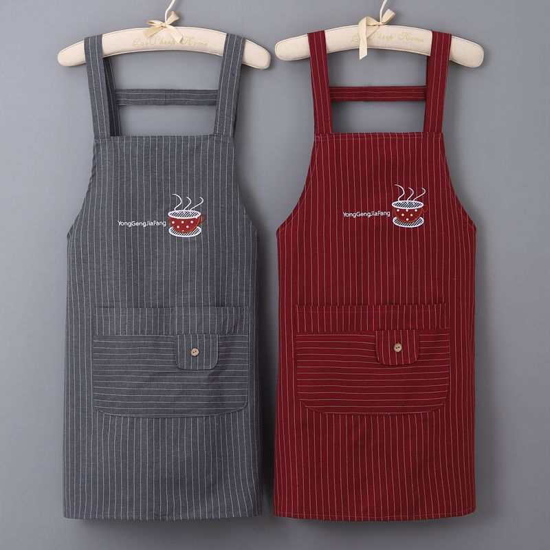 new tea cup strap apron cotton simple modern chef apron oil-proof antifouling sleeveless embroidered apron