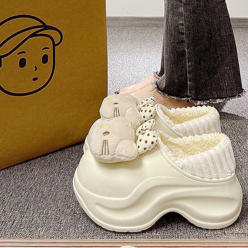 Thick-Soled Cartoon Snow Boots for Women with Plush Lining, Hello Kitty New Autumn and Winter 2025 Cotton Slippers, Two-Way Wear