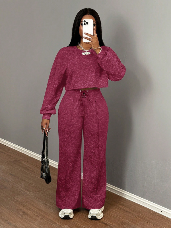 2025 春と秋の新アマゾンヨーロッパとアメリカの貿易婦人服ファッション長袖スポーツとレジャーウォッシュスウェットシャツスーツ|undefined