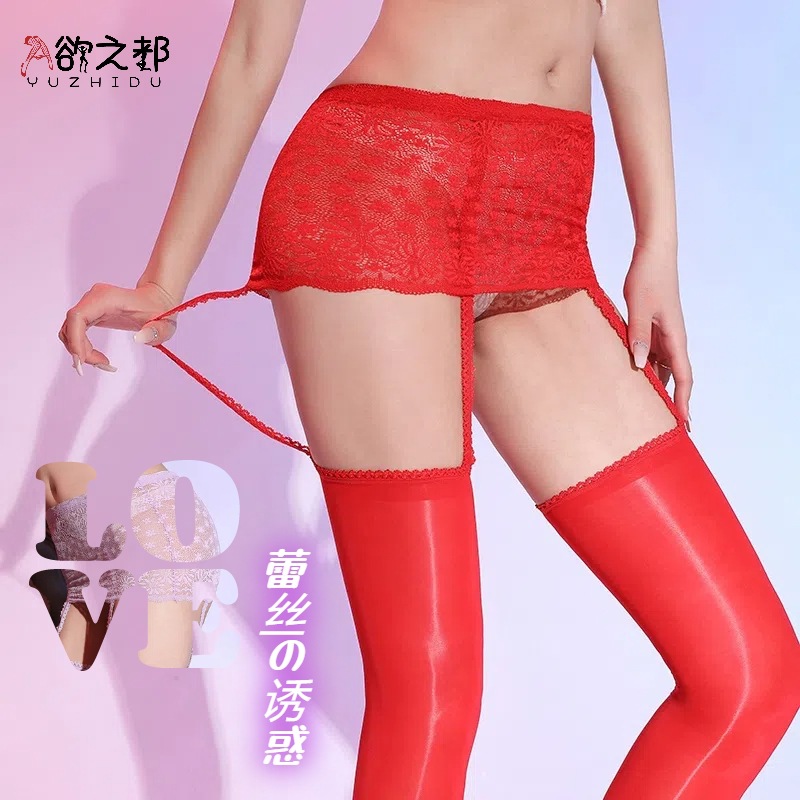 Solid Color Lace One-piece Sling 912 Needle Horse Oil Socks Non-hook Silk-free Crotch Stockings Sling Sling Hip Skirt