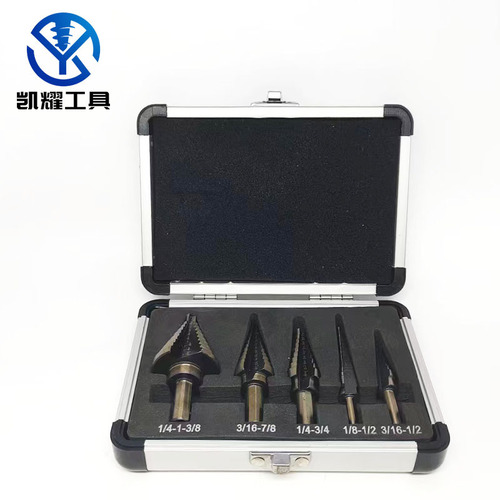 5PCS British roasted yellow pagoda drill aluminum box triangular handle straight slot hole expander step drill step drill five-piece set