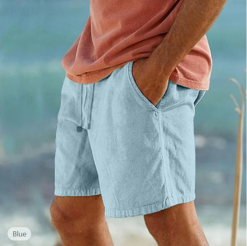 Amazon Cotton-Linen Drawstring Relaxed Waist Straight Leg Plain Color Breathable Beach Five-Finger Casual Mid-Crotch Breathable Moisture Absorbent Pants