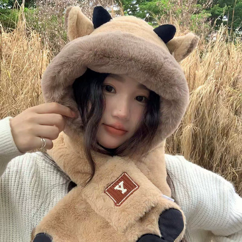 Cute hat, winter scarf, keep warm windproof fleece sides, increased thickness